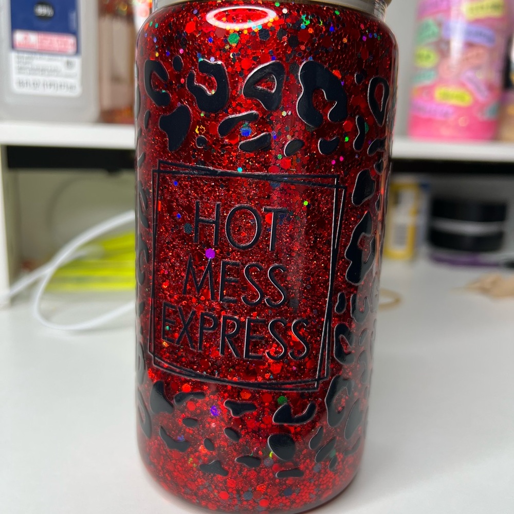 Hot Mess Express Glitter Tumbler with Leopard Print